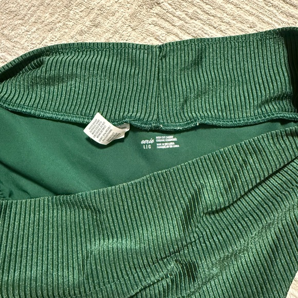 Aerie American Eagle Emerald Green Ribbed High-Waisted Cheeky Bikini Bottom - Picture 3 of 3